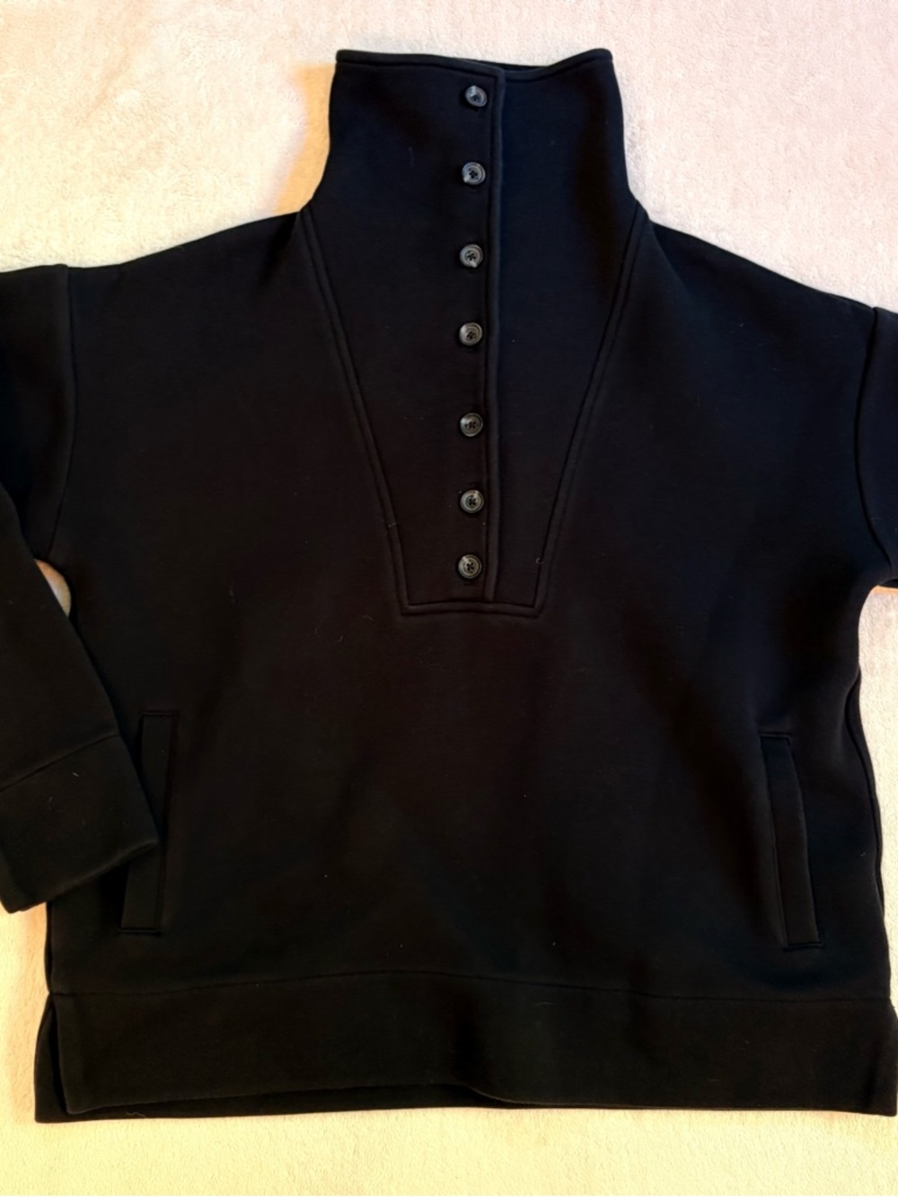 Banana Republic Factory Black Button-Front Funnel Neck Scuba Sweatshirt Sz S